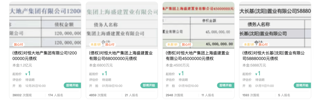 1元起拍<strong></p>
<p>余额宝投资理财</strong>，恒大地产集团1.2亿元债权拍卖参与者众多