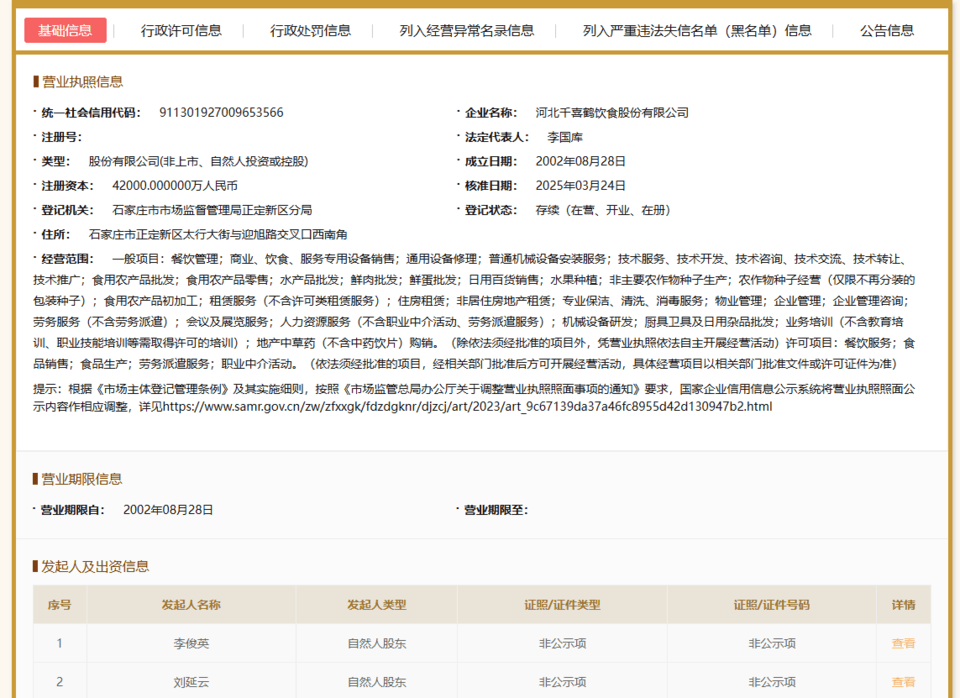 违规转包<strong></p>
<p>陆金所理财产品</strong>，河北千喜鹤饮食股份有限公司被禁3年