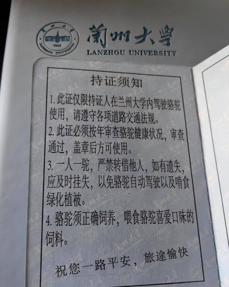 一人一驼<strong></p>
<p>万家理财</strong>，骆驼尾气排放超标要扣分？兰大回应学生持证骑骆驼上学：骆驼驾驶证为学校文创，非官方证件